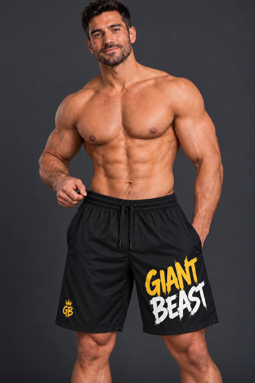 GIANT BEAST — The Only One | Heren Short Geel/Wit — Zwarte Koordjes