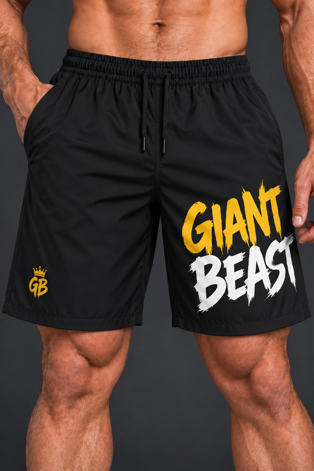GIANT BEAST — The Only One | Heren Short Geel/Wit — Zwarte Koordjes