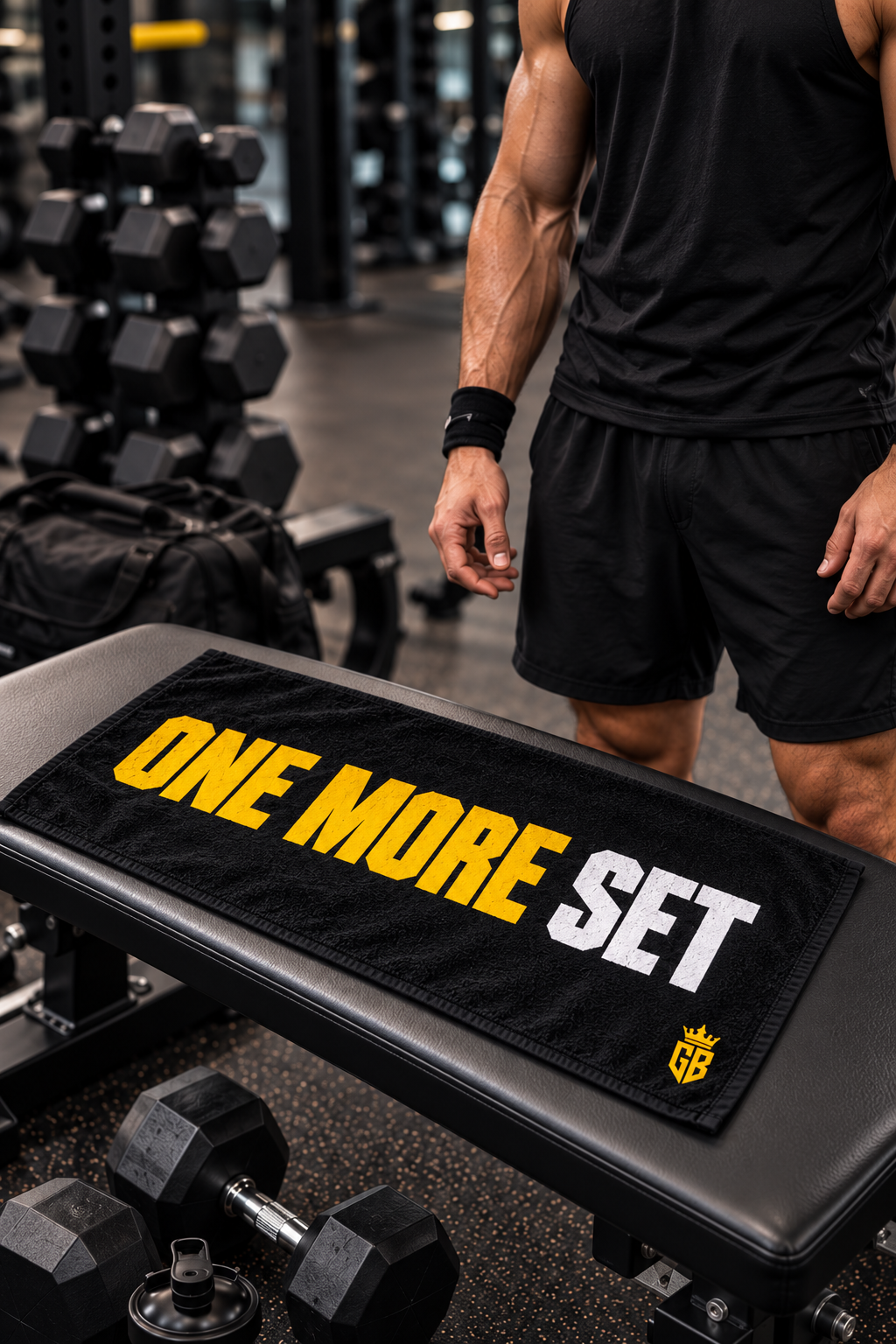 GIANT BEAST – ONE MORE SET Gymhanddoek | Zwart · Geel/Wit