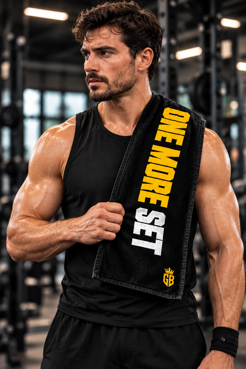 GIANT BEAST – ONE MORE SET Gymhanddoek | Zwart · Geel/Wit