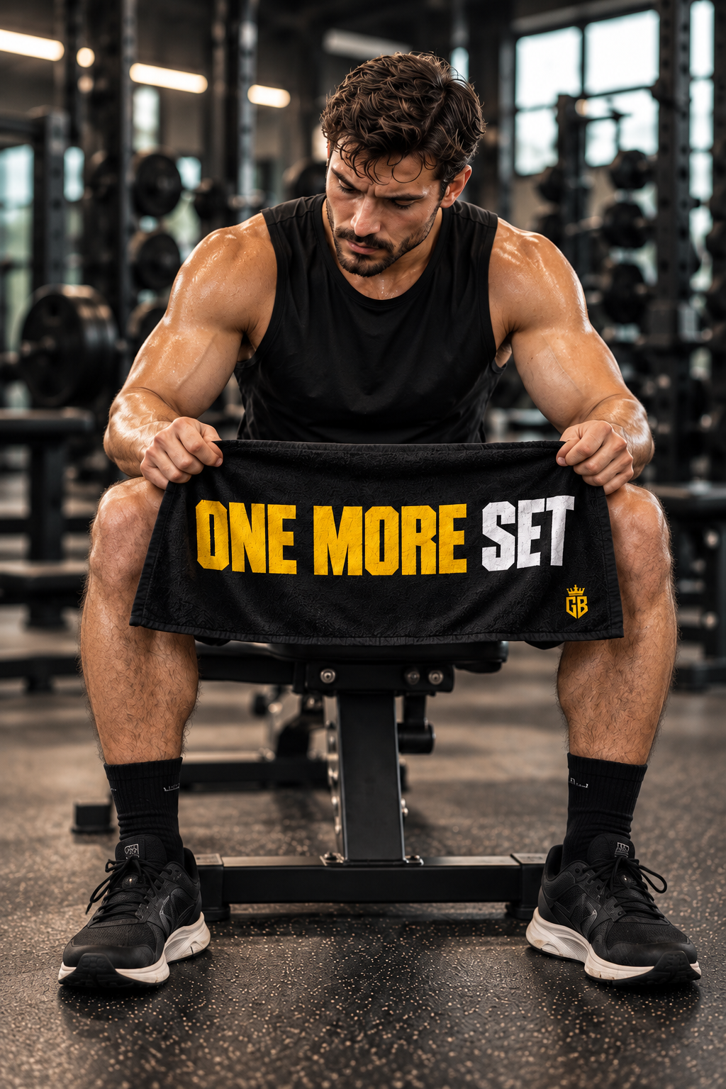 GIANT BEAST – ONE MORE SET Gymhanddoek | Zwart · Geel/Wit