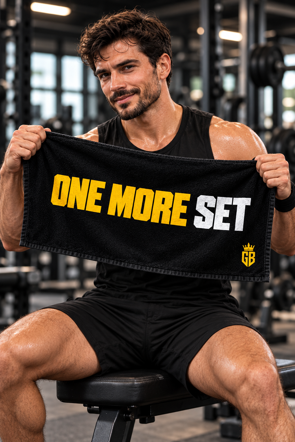 GIANT BEAST – ONE MORE SET Gym Towel | Black · Yellow/White