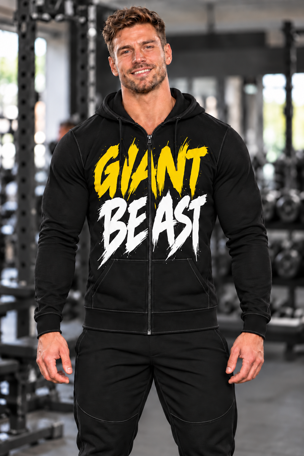 GIANT BEAST — The Only One | Felpa con cappuccio e zip da uomo Giallo/Bianco