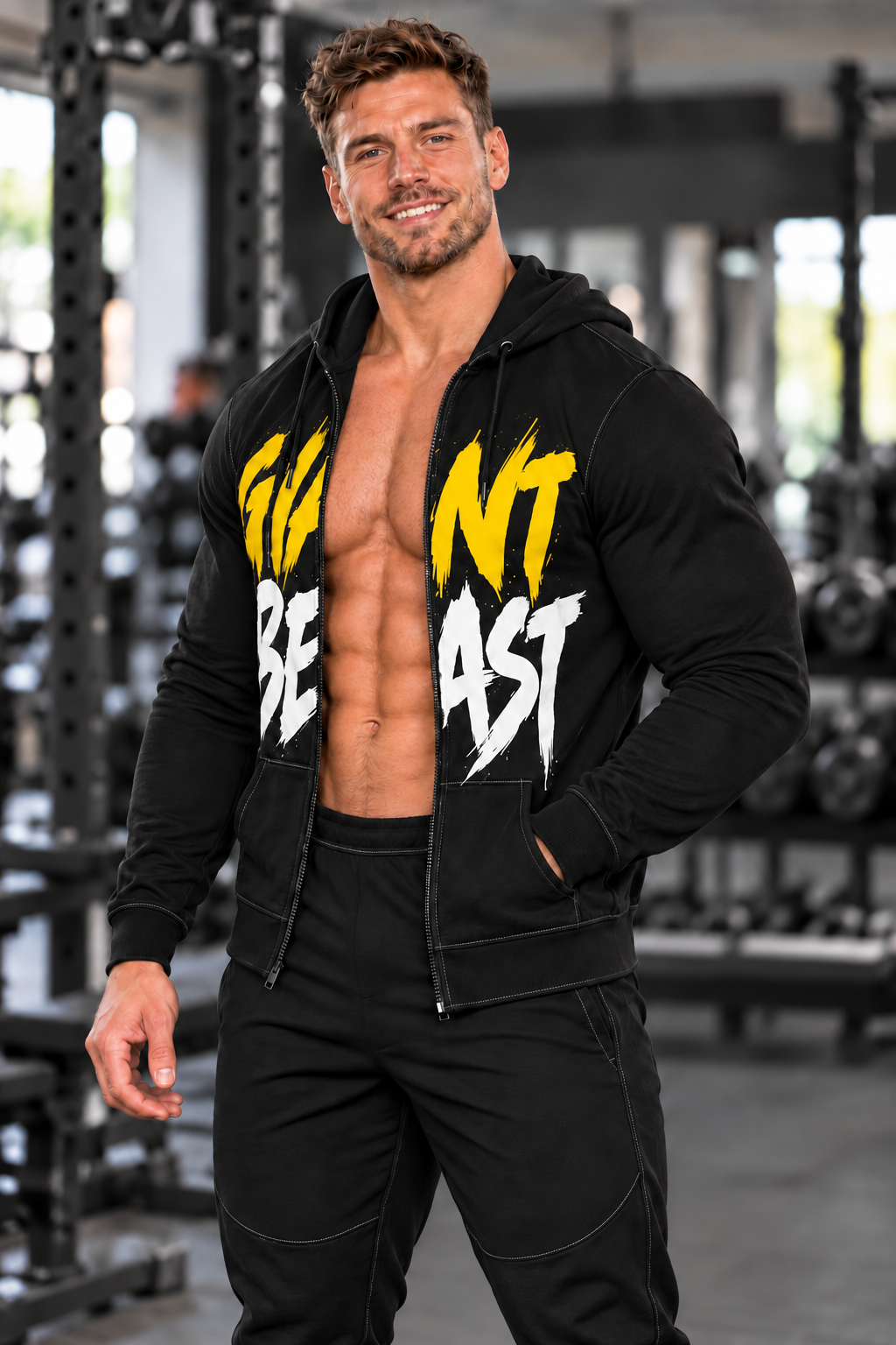 GIANT BEAST — The Only One | Felpa con cappuccio e zip da uomo Giallo/Bianco