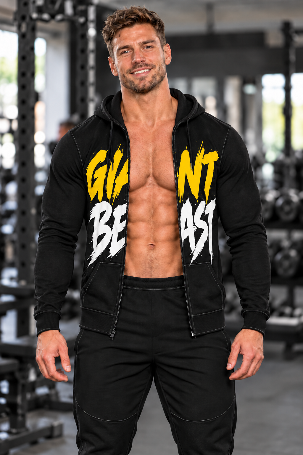 GIANT BEAST — The Only One | Felpa con cappuccio e zip da uomo Giallo/Bianco
